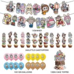 For Labubu Theme Birthday Party Props Reusable Adorable All in 1 Party Props Kit for Kids Teens Adults